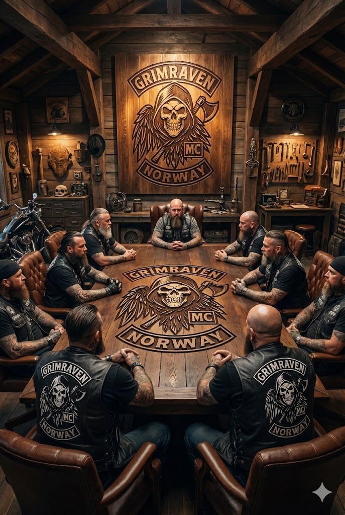 Motorcycles in front of clubhouse